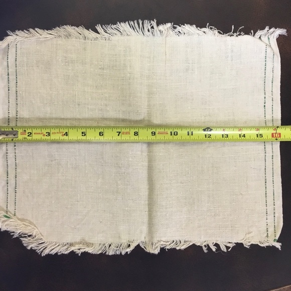 Set of 4 Vintage Frayed Edge Cloth Placemats or Napkins Stitched Cream Green - Picture 4 of 7